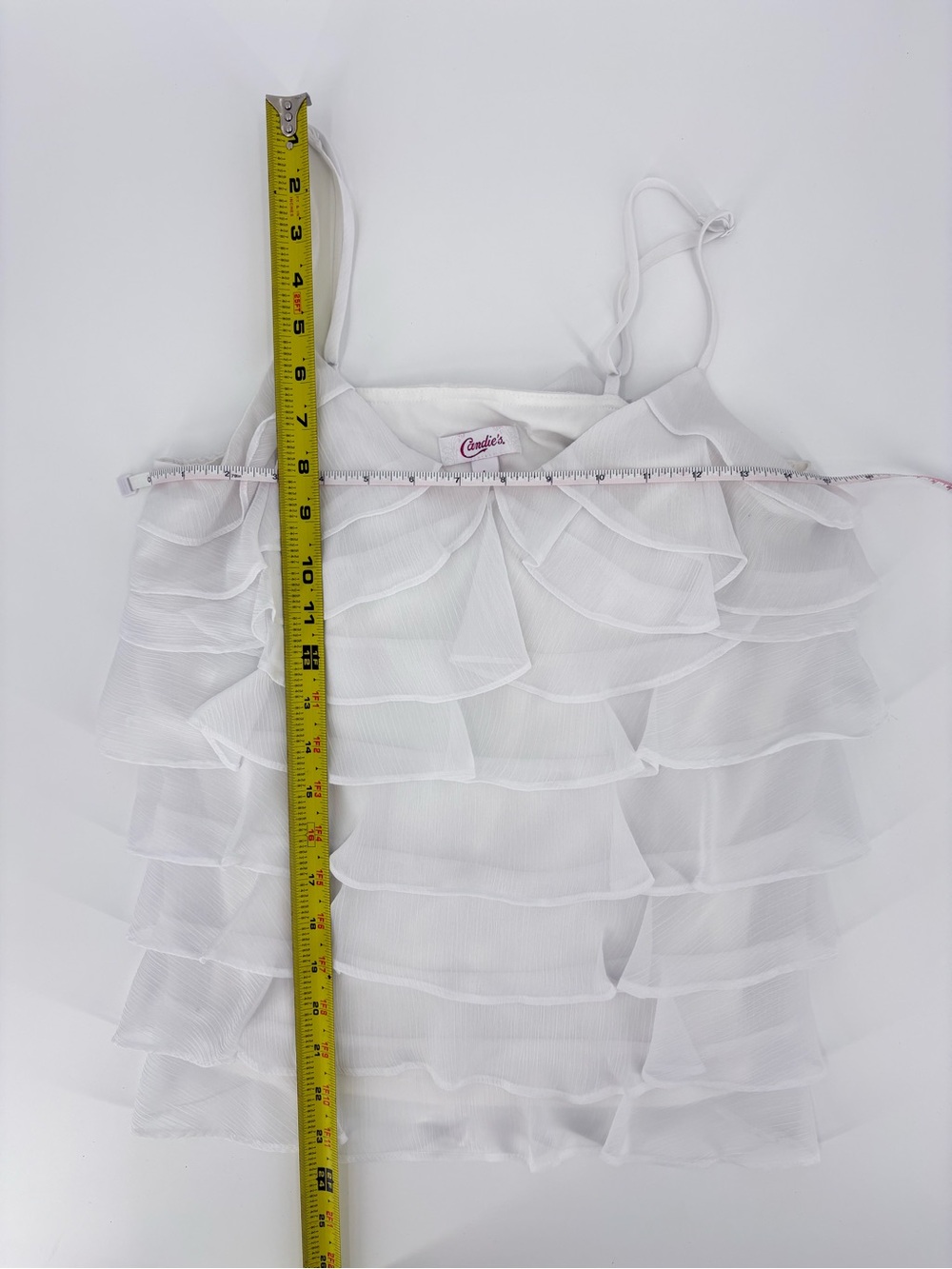 Candies Y2K White Tiered Ruffle Cami Tank NWOT Party Date Coquette Top Large - Picture 13 of 13